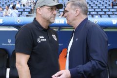 Trainer Sascha Hildmann (Münster), Stefan Kunz
Hamburger SV - Preußen Münster 31.08.2024
Foto: S. Sanders